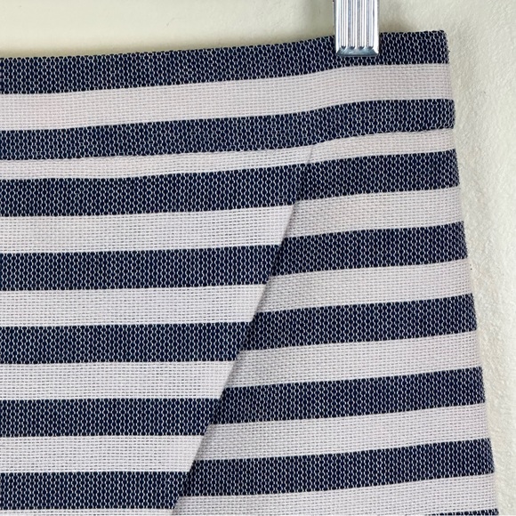 J. CREW Horizontal Striped Woven Blue & Cream Faux Wrap Mini Skirt, Size 4 - Picture 2 of 9